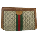 GUCCI GG Supreme Web Sherry Line Clutch Bag PVC Beige Red 422 39 012 Auth ka4114-2