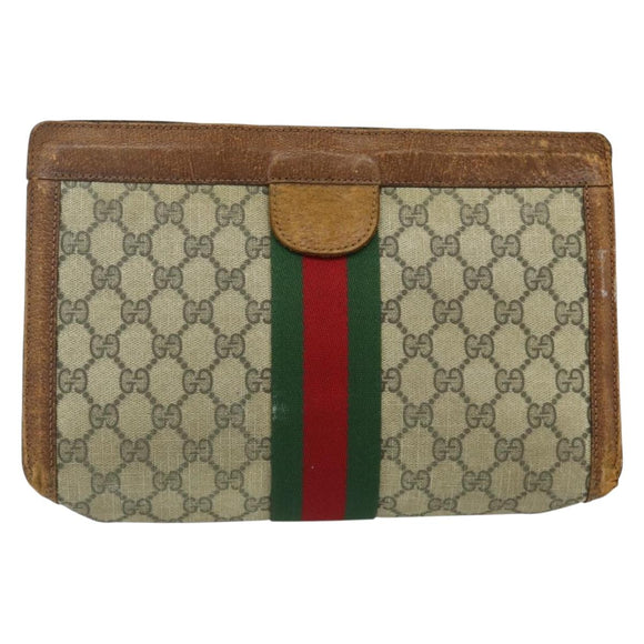 GUCCI GG Supreme Web Sherry Line Clutch Bag PVC Beige Red 422 39 012 Auth ka4114