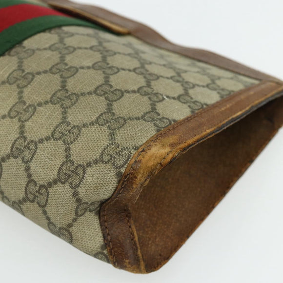 GUCCI GG Supreme Web Sherry Line Clutch Bag PVC Beige Red 422 39 012 Auth ka4114