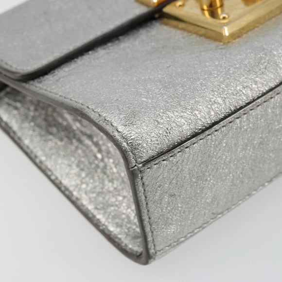 GUCCI Chain Shoulder Bag Leather Gold Silver 409487 Auth ka4117