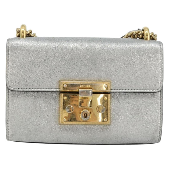 GUCCI Chain Shoulder Bag Leather Gold Silver 409487 Auth ka4117