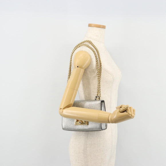 GUCCI Chain Shoulder Bag Leather Gold Silver 409487 Auth ka4117