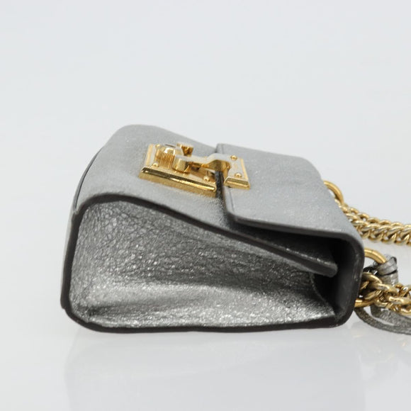 GUCCI Chain Shoulder Bag Leather Gold Silver 409487 Auth ka4117