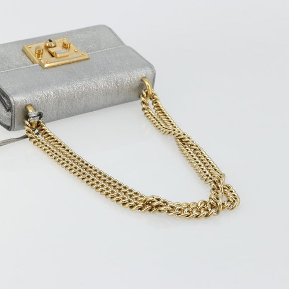 GUCCI Chain Shoulder Bag Leather Gold Silver 409487 Auth ka4117