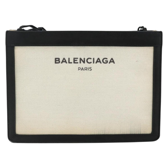 BALENCIAGA Shoulder Bag Canvas Black White 339937 Auth ka4118