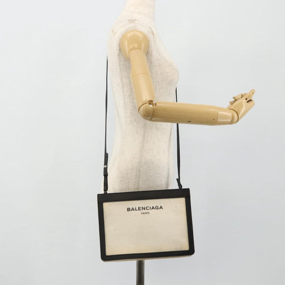 BALENCIAGA Shoulder Bag Canvas Black White 339937 Auth ka4118