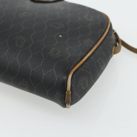 Christian Dior Honeycomb Canvas Shoulder Bag PVC Black Gold Auth ka4124
