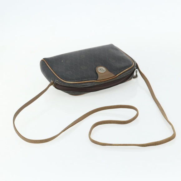 Christian Dior Honeycomb Canvas Shoulder Bag PVC Black Gold Auth ka4124