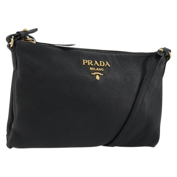 PRADA Vitterodino Shoulder Bag Leather Black Gold Auth ka4130