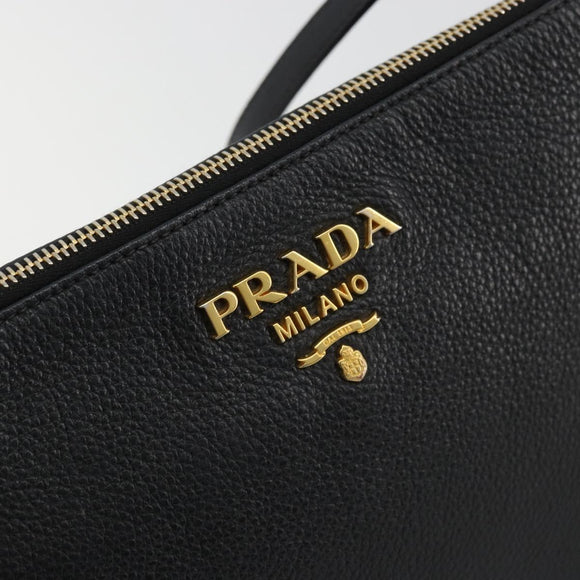 PRADA Vitterodino Shoulder Bag Leather Black Gold Auth ka4130