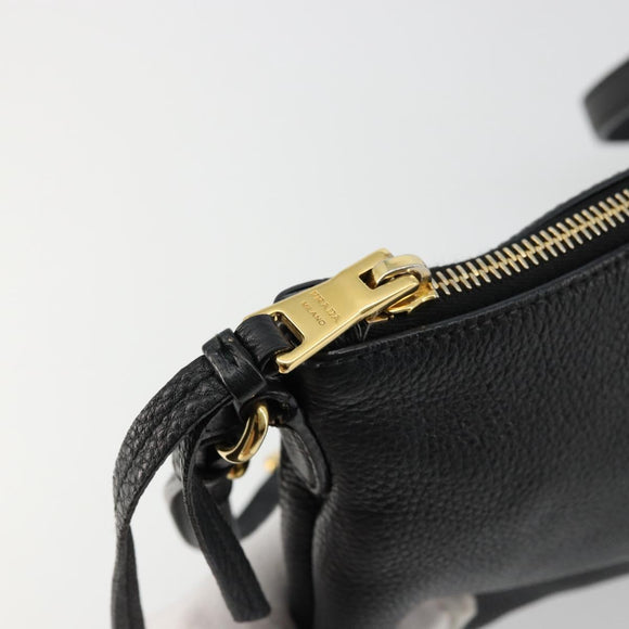 PRADA Vitterodino Shoulder Bag Leather Black Gold Auth ka4130
