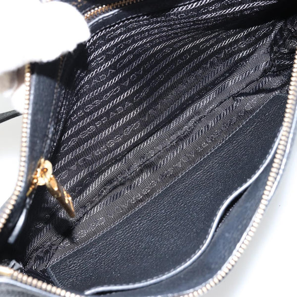 PRADA Vitterodino Shoulder Bag Leather Black Gold Auth ka4130