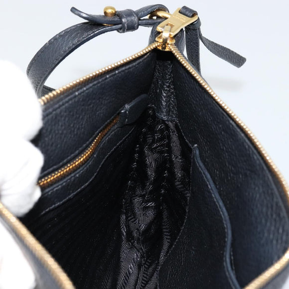 PRADA Vitterodino Shoulder Bag Leather Black Gold Auth ka4130