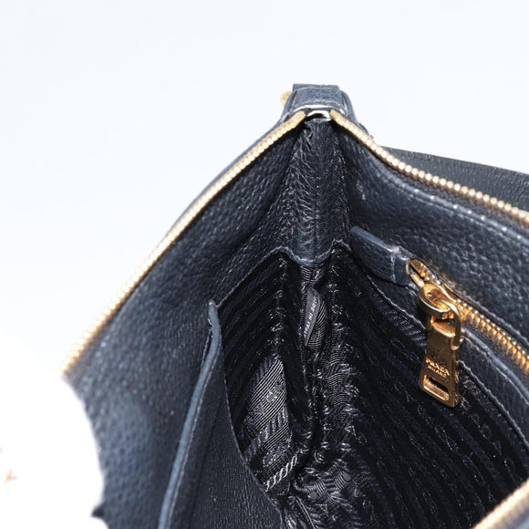 PRADA Vitterodino Shoulder Bag Leather Black Gold Auth ka4130