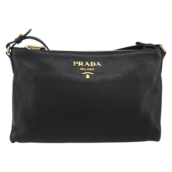 PRADA Vitterodino Shoulder Bag Leather Black Gold Auth ka4130