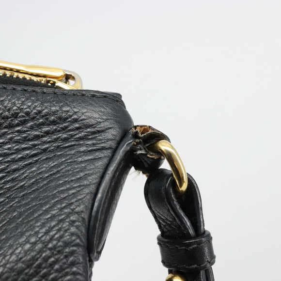 PRADA Vitterodino Shoulder Bag Leather Black Gold Auth ka4130