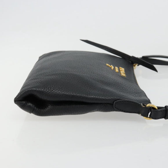 PRADA Vitterodino Shoulder Bag Leather Black Gold Auth ka4130