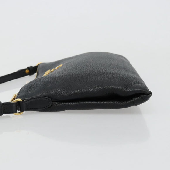 PRADA Vitterodino Shoulder Bag Leather Black Gold Auth ka4130