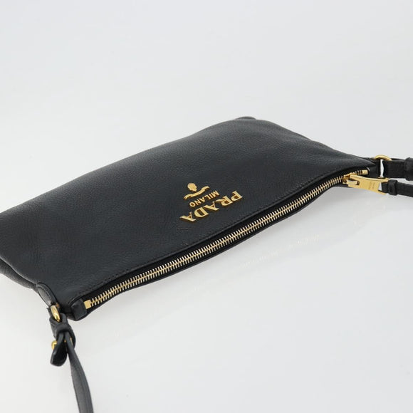 PRADA Vitterodino Shoulder Bag Leather Black Gold Auth ka4130