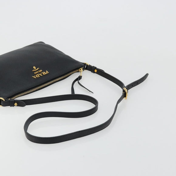 PRADA Vitterodino Shoulder Bag Leather Black Gold Auth ka4130
