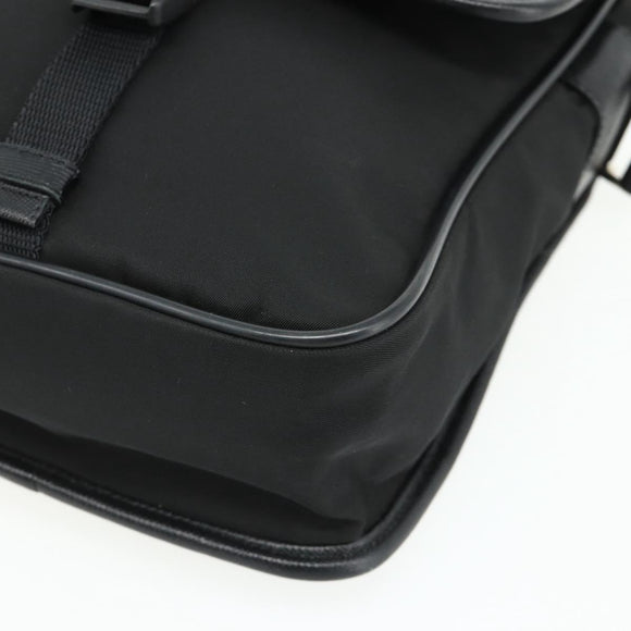 PRADA Schoudertas Nylon Leer Zwart Zilver Auth ka4132A