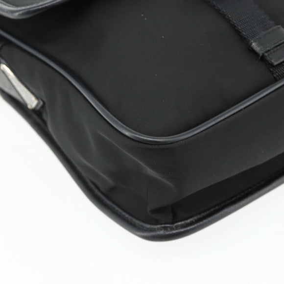 PRADA Schoudertas Nylon Leer Zwart Zilver Auth ka4132A