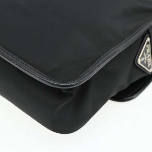 PRADA Schoudertas Nylon Leer Zwart Zilver Auth ka4132A