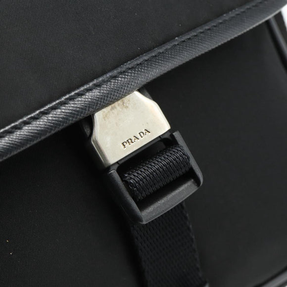 PRADA Schoudertas Nylon Leer Zwart Zilver Auth ka4132A