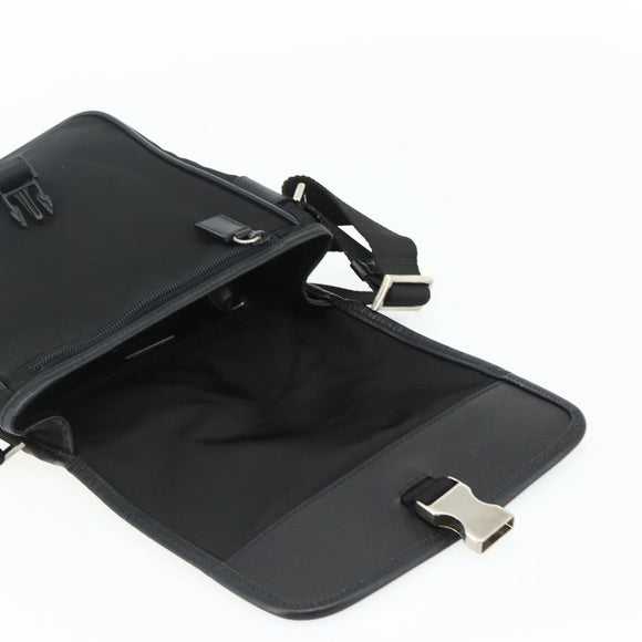 PRADA Schoudertas Nylon Leer Zwart Zilver Auth ka4132A