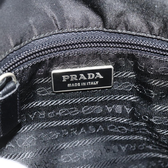 PRADA Schoudertas Nylon Leer Zwart Zilver Auth ka4132A