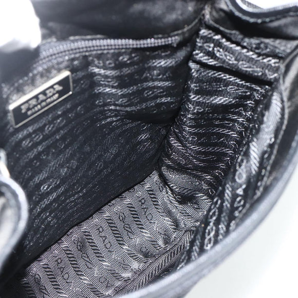 PRADA Schoudertas Nylon Leer Zwart Zilver Auth ka4132A
