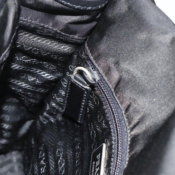 PRADA Schoudertas Nylon Leer Zwart Zilver Auth ka4132A