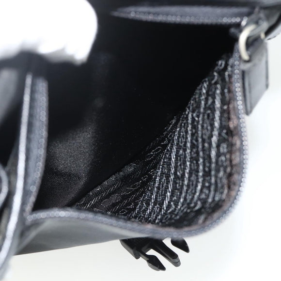 PRADA Schoudertas Nylon Leer Zwart Zilver Auth ka4132A