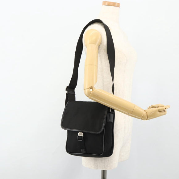 PRADA Schoudertas Nylon Leer Zwart Zilver Auth ka4132A