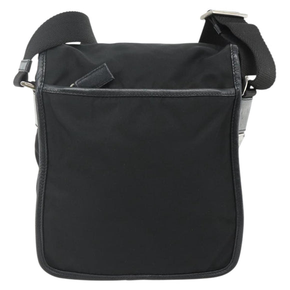 PRADA Schoudertas Nylon Leer Zwart Zilver Auth ka4132A
