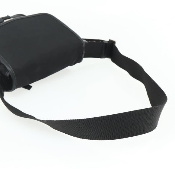 PRADA Schoudertas Nylon Leer Zwart Zilver Auth ka4132A