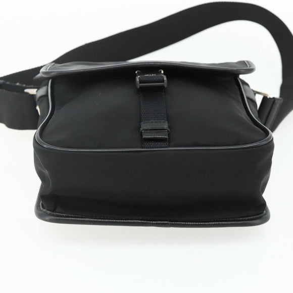 PRADA Schoudertas Nylon Leer Zwart Zilver Auth ka4132A