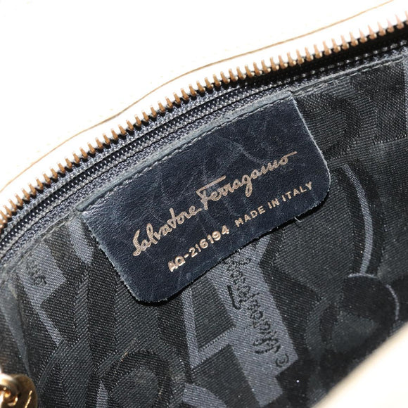 Salvatore Ferragamo Gancini Shoulder Bag Leather Beige Gold Auth ka4133