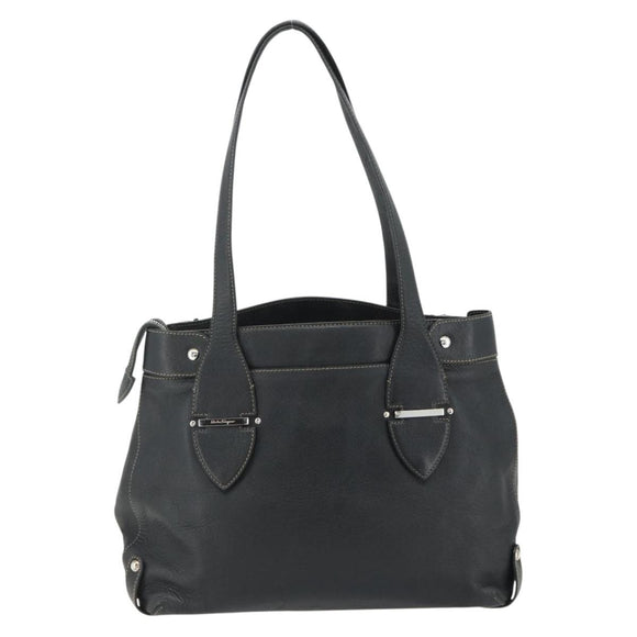 Salvatore Ferragamo Tote Bag Leather Black Silver Auth ka4136