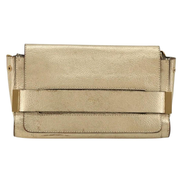 Chloe Chain Shoulder Bag Leather Gold Auth ka4137A