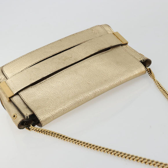 Chloe Chain Shoulder Bag Leather Gold Auth ka4137A