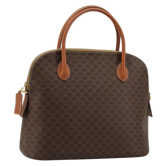 CELINE Macadam Canvas Hand Bag PVC Leather Brown Gold Auth ka4139
