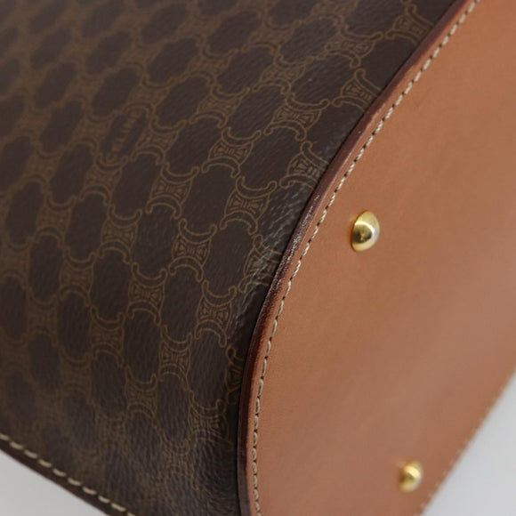 CELINE Macadam Canvas Hand Bag PVC Leather Brown Gold Auth ka4139