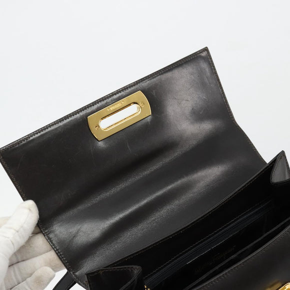 Salvatore Ferragamo Gancini Hand Bag Leather 2way Black Gold Auth ka4140