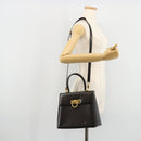 Salvatore Ferragamo Gancini Hand Bag Leather 2way Black Gold Auth ka4140-26
