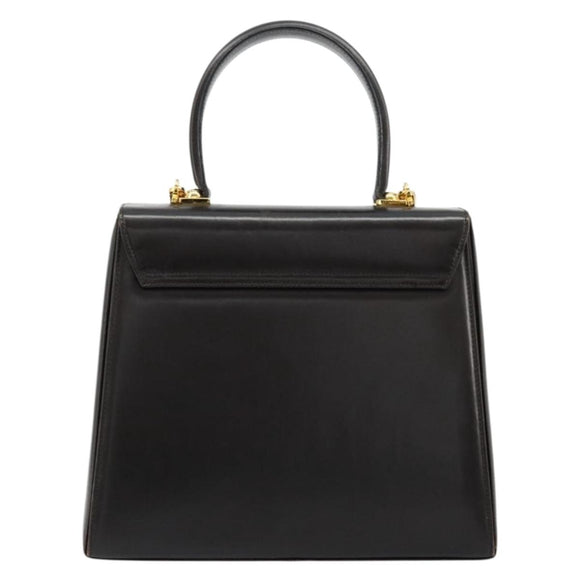 Salvatore Ferragamo Gancini Hand Bag Leather 2way Black Gold Auth ka4140