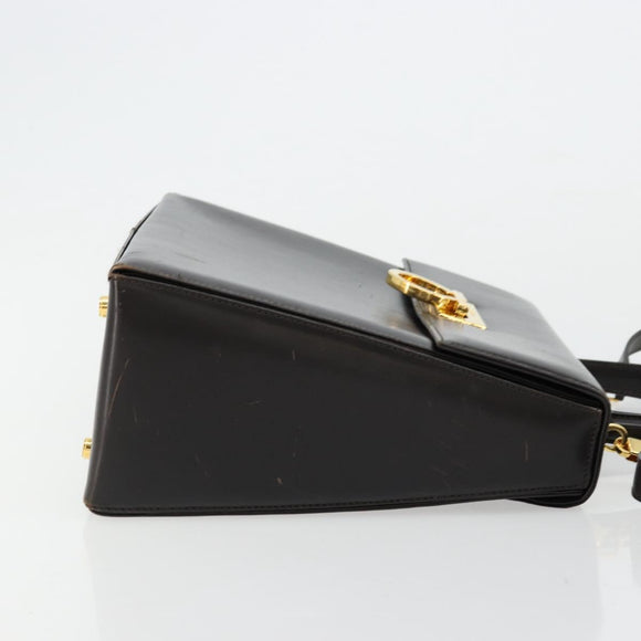 Salvatore Ferragamo Gancini Hand Bag Leather 2way Black Gold Auth ka4140