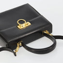 Salvatore Ferragamo Gancini Hand Bag Leather 2way Black Gold Auth ka4140-6