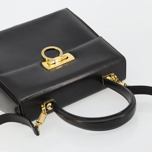 Salvatore Ferragamo Gancini Hand Bag Leather 2way Black Gold Auth ka4140