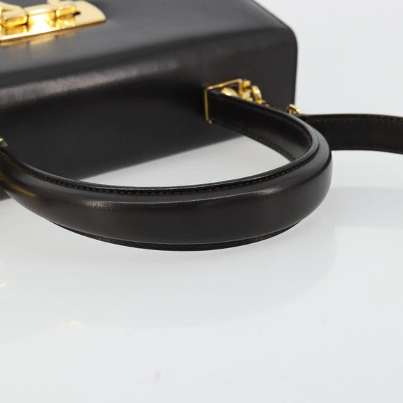 Salvatore Ferragamo Gancini Hand Bag Leather 2way Black Gold Auth ka4140